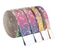 Surakey 4pcs Ruban Strass Autocollant, Décoration Ruban de Diamant, DIY Bandes de Strass Autocollantes pour Décoration de Mariage, d'anniversaire, Loisirs créatifs 9mm+135mm+180mm+222mm (Arc-en-Ciel)