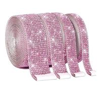 Surakey 4pcs Ruban Strass Autocollant, Décoration Ruban de Diamant, DIY Bandes de Strass Autocollantes pour Décoration de Mariage, d'anniversaire, Loisirs créatifs 9mm+135mm+180mm+222mm (Rose)