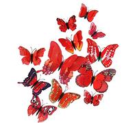 Surakey 72 Pièces 3D Papillon Stickers, Muraux Décoration Papillon, Papillons Magnétiques, Autocollants Muraux Amovibles, pour Chambre d'enfant, Fête, Chambre, Décoration de Gâteau (Rouge)