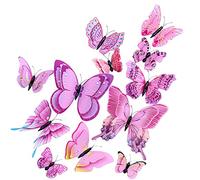 Surakey 72 Pièces 3D Papillon Stickers, Muraux Décoration Papillon, Papillons Magnétiques, Autocollants Muraux Amovibles, pour Chambre d'enfant, Fête, Chambre, Décoration de Gâteau (Rose)