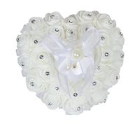 Surakey Blanc Coussin Porte-alliances en Forme de cœur Boîte à bagues de Mariage personnalisée Romantique Roses et Ruban Boîte à alliances Porte-Bijoux pour Mariage, Plastique, Blanc