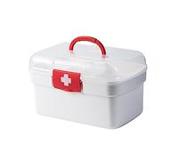 Surakey Boîte à Trousse à Médicament, Boîte de Rangement Médical à Deux étages, avec poignée, Croix Rouge Organisateur de médicaments en Plastique, boîte à médicaments pour la Maison, 27x18x16 cm