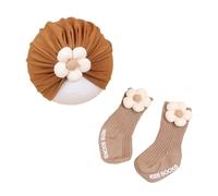 Surakey Bonnet Bébé Fille Garçon Mignon Fleurs Chapeau à nœud Papillon Nouveau-Né Bonnet en Coton Bébé Filles Turban Chapeaux avec Chaussettes en Tricot pour 0-6 Mois Bébé Nouveau-Né, Kaki
