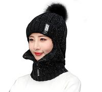 Surakey Bonnet Femme Hiver Bonnet Balaclava en Tricot avec Cache-Cou,Cagoules Femme Polaire Balaclava Chapeau, Masque de Ski Coupe-Vent, Bonnet Cagoule pour Vélo Ski Randonnée Montagne Camping