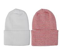 Surakey Bonnet Naissance Bonnet Tricoté à Rayures Doux Chapeau de Sommeil Bébé Elastique et Confortable Bonnet d'hiver Chaud pour Enfant Bébé Fille Garçon 0-3 Mois (Rouge + Blanc)