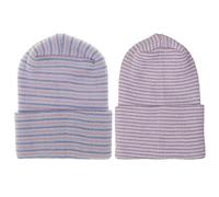Surakey Bonnet Naissance Bonnet Tricoté à Rayures Doux Chapeau de Sommeil Bébé Elastique et Confortable Bonnet d'hiver Chaud pour Enfant Bébé Fille Garçon 0-3 Mois (Bleu Rose + Violet)