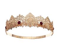 Surakey Couronne pour Hommes Couronne Royale Médiéval Tiare Diadème Couronne De Roi Couronne De Pierres Précieuses en Métal Rond pour Noël, Mariage, Bal, Concours De Beauté, Fêce d'anniversaire