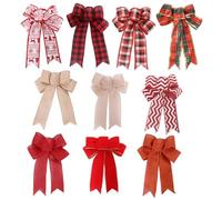 Surakey Décorations de Nœuds de Noël, Grand Noeud de Noël en Tissu de Lin 19cm x 24cm, Nœud Papillon de Noël Rouge, pour Arbres de Noël Déco Emballages Cadeaux Guirlande Voiture Mariage, 10pcs