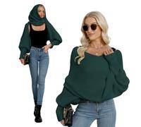 Surakey Écharpe en tricot avec manches pour femme - Pull d'hiver tricoté avec manches - Écharpe multifonction à motif torsadé - Mode - Poncho - Châle - Châle - Couleur unie, vert foncé, taille unique