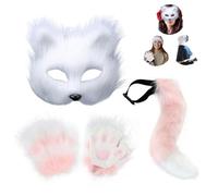 Surakey Ensemble de gants en fourrure de chat et de renard, avec queue de loup et gants en fourrure synthétique, pour carnaval, Halloween, fête, cosplay, accessoires de costume pour enfants et adultes