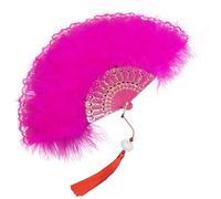 Surakey Eventail Dentelle à Plumes, Eventail en Plumes de Marabout, Eventail Pliant Vintage des Années 1920, Éventail à Main Femmes, pour Costumes de Danse, Fêtes de Thé Et Mariages Rose Foncé