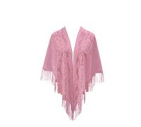 Surakey Femme Châle Triangulaire à Glands évidés Grand Châle Long Polyester Léger et Respirant écharpe Châle Imprimé en Dentelle Couleur Unie Châle de Plage d'été Femme 180cmx75cm Rose