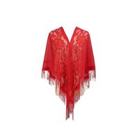 Surakey Femme Châle Triangulaire à Glands évidés Grand Châle Long Polyester Léger et Respirant écharpe Châle Imprimé en Dentelle Couleur Unie Châle de Plage d'été Femme 180cmx75cm Rouge Clair