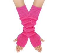 Surakey Gants d'hiver tricotés pour femme, 1 paire de manchons sans doigts en maille fine - Chauffe-mains longs - Gants chauds en tricot - Chauffe-mains pour femme, Rose rouge, taille unique