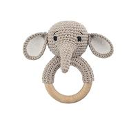 Surakey Hochet de Dentition Bébé Grelot Hochet Bébé Hochet en Bois Éléphant Montessori Jouets Éducatifs Jouet de Poupée en Tricotés Hochet Animaux pour 3 6 9 12 Mois Garçons Filles Bébé Cadeaux