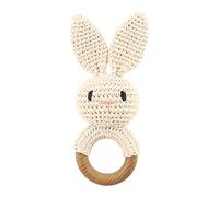 Surakey Hochet de Dentition Bébé Grelot Hochet Bébé Hochet en Bois Lapin Montessori Jouets Éducatifs Jouet de Poupée en Tricotés Hochet Animaux pour 3 6 9 12 Mois Garçons Filles Bébé Cadeaux