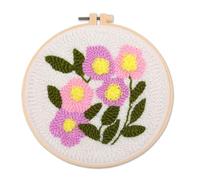 Surakey Kit de Démarrage Punch Needle, Kit Point de Croix Imprimé avec Motif Fleurs Colorées, Broderie D'Aiguille de Poinçon pour Débutants Adultes, avec Cerceau en Plastique