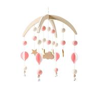 Surakey Lit Bébé Mobile | Mobile Musical Bébé en Bois | Clochette de Lit Suspendue | Montgolfière, Nuages Carillon de Vent avec Boules de Feutre | Hochet Jouet pour Nouveau-né pour Chambre d'enfant