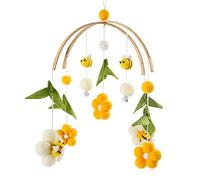 Surakey Lit de bébé mobile - Carillon éolien en bois avec boules en feutre - Abeilles et fleurs - Suspendu - Mobile en bois - Pour chambre d'enfant - Cadeau pour bébé fille ou garçon