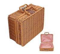 Surakey Panier de Rangement en Osier avec couvercles - Grande Capacité Valise en Osier - Rectangulaire Panier de Piqueen Osier 2-3 Personnes - Panier en Osier pour Salle de Bain, Salon, Cuisine -