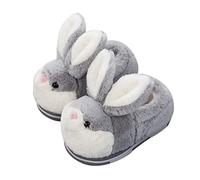 Surakey Pantoufles d'hiver Enfant Fille Peluche Chaude Chaussons Maison,Pantoufles de Lapin Animal Moelleux Chaussures Hiver Chaud Mignon Dessin animé antidérapantes à Fourrure, Gris, 34/35 EU