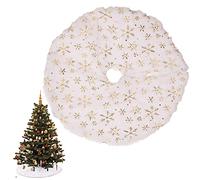 Surakey Peluche Jupe de Sapin Noël Tapis Noel Flocons Neige Cache Pied Petit d'arbre Couvre-Pied Décors pour Arbres Noël, Nouvel an Maison Décor Flocon Doré