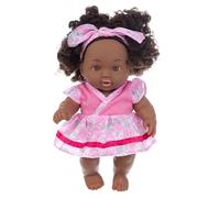 Surakey Poupée Africaine Noire 20CM Poupée Filles Réaliste aux Cheveux Bouclés Réaliste Poupée Naissance en Vinyle Souple Poupées Interactives Jouets Cadeau d'anniversaire pour Enfants Filles Type 2