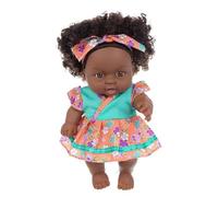 Surakey Poupée Africaine Noire 20CM Poupée Filles Réaliste aux Cheveux Bouclés Réaliste Poupée Naissance en Vinyle Souple Poupées Interactives Jouets Cadeau d'anniversaire pour Enfants Filles Type 1