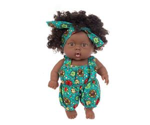Surakey Poupée Africaine Noire 20CM Poupée Filles Réaliste aux Cheveux Bouclés Réaliste Poupée Naissance en Vinyle Souple Poupées Interactives Jouets Cadeau d'anniversaire pour Enfants Filles Type 4