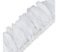 Surakey Ruban de Plumes, 2M Plume d'oie Ruban De Toile à Coudre, Ruban de Guirlande en Plumes, Frange de Plumes de Satin 15-20cm de Large pour DIY Couture, Décoration Costume Frange Halloween Blanc