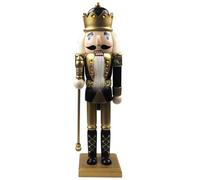 Surakey Soldat Casse-Noisette Noir et Doré, Grand Chiffres de Casse-Noisette en Bois 36CM, Soldat Peint en Bois de Pin Traditionnel, Casse Noisette Ornement de Noël en Bois, Jouet en Bois de Noël