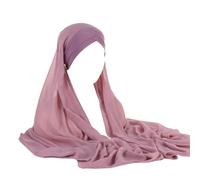 Surakey Turbans Musulmans Femme Hijab Mousseline de Soie Opaque Femme Musulmane Voilée Léger Front Croisé Stretch Bonnet Turban Châle Islamique pour Femmes Ramadan Cadeaux 180 x 75 cm Rose Violet