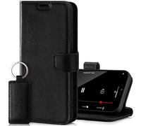 SURAZO Étui de Protection à Rabat en Cuir véritable de qualité supérieure - avec Fonction Support, Compartiment pour Cartes, Protection RFID - Fabriqué à la Main - Noir Costa