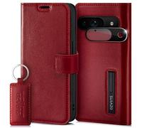 SURAZO Étui de Protection à Rabat en Cuir véritable pour Google Pixel 9 5G - avec Aimant, Compartiment pour Cartes, Protection RFID, Fonction Support, Protection de l'appareil Photo - Rouge Costa