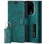 SURAZO Étui de Protection à Rabat en Cuir véritable pour Redmi Note 13 Pro 5G - avec Aimant, Compartiment pour Cartes, Protection RFID, Motif Floral - Étui de Protection à Rabat en Cuir - Turquoise