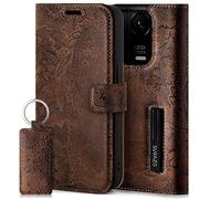 SURAZO Étui de Protection à Rabat en Cuir véritable pour Xiaomi 14 Pro 5G - avec Aimant, Compartiment pour Cartes, Protection RFID, Motif Floral - Étui de Protection à Rabat en Cuir (Marron)