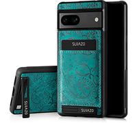 SURAZO Étui de Protection arrière en Cuir véritable de qualité supérieure pour Google Pixel 7A, résistant aux Chocs, avec Compartiment pour Cartes, Fonction Support, Porte-clés, Motif Floral Fin