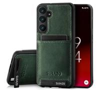 SURAZO Étui de Protection arrière en Cuir véritable de qualité supérieure pour Samsung Galaxy A55 - Anti-Chocs - avec Compartiment pour Cartes, Fonction Support, Porte-clés - Vintage Fin - Vert foncé