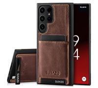 SURAZO Étui de Protection arrière en Cuir véritable de qualité supérieure pour Samsung Galaxy S24 Ultra - Anti-Chocs - avec Compartiment pour Cartes, Fonction Support, Porte-clés - Vintage Fin -