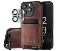 SURAZO Étui de Protection arrière en Cuir véritable pour Apple iPhone 16 Pro, résistant aux Chocs, Protection de l'appareil Photo, Compartiment pour Cartes, Fonction Support, Porte-clés, Anti-Chocs,