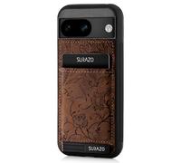 SURAZO Étui de Protection arrière en Cuir véritable pour Google Pixel 8a 5G - Étui de Protection en Cuir résistant aux Chocs avec [Compartiment pour Cartes, Fonction Support, Porte-clé] Motif Floral