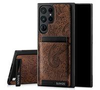 SURAZO Étui de Protection arrière en Cuir véritable pour Samsung Galaxy S23 Ultra - Anti-Chocs - Compartiment pour Cartes, Fonction Support, Anneau Porte-clés - Étui de Protection Anti-Chocs - Motif