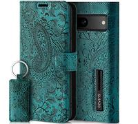 SURAZO Étui de Protection de qualité supérieure en Cuir véritable pour Google Pixel 7A 5G - Pliable - avec Aimant - Compartiment pour Cartes - Protection RFID - Motif Floral - Turquoise