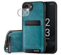SURAZO Étui de Protection en Cuir pour Apple iPhone 16e - avec Protection de l'appareil Photo - Arrière en Cuir véritable - Fonction Support - Porte-clés - Résistant aux Chocs - Turquoise