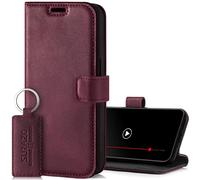 SURAZO Étui de protection en cuir pour Samsung Galaxy S23 FE - Étui de protection pliable en cuir véritable [ aimant, compartiment pour cartes, protection RFID, fonction support ] Étui à rabat en cuir