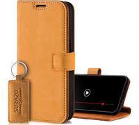 SURAZO Étui de Protection en Cuir pour Samsung Galaxy S23 FE - Pliable - en Cuir véritable - avec Aimant, Compartiment pour Cartes, Protection RFID, Fonction Support - À Rabat en Cuir (Camel)