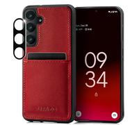 SURAZO Étui de Protection en Cuir pour Samsung Galaxy S25 - avec Protection de l'appareil Photo - Compartiment pour Cartes - Porte-clés - en Cuir véritable résistant aux Chocs - Rouge