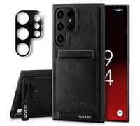 SURAZO Étui de protection en cuir pour Samsung Galaxy S25 Ultra - Avec protection de l'appareil photo - Arrière en cuir véritable - Compartiment pour cartes - Fonction support - Anneau porte-clés - En