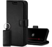 SURAZO Étui de Protection en Cuir véritable pour Samsung Galaxy S23 FE - Pliable - avec Aimant, Compartiment pour Cartes, Protection RFID, Fonction Support - Étui à Rabat en Cuir (Noir)