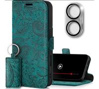 SURAZO Étui de protection fin magnétique pour Apple iPhone 16 Plus - En cuir véritable - Pliable - Avec compartiment pour cartes, protection RFID, protection de l'appareil photo - Motif - Étui à rabat